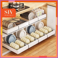 ⊕ ▤ ✙ SIV Pull Out Dish Rack Spice Rack For Kitchen Cabinet Sliding Basket Cabinet Organizer Drawer