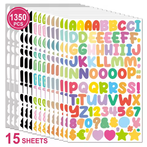 15sheets 1350pcs 0.5 Inch Cartoon Letter Sticker Set, Hand Account Material Decoration, Guka Letter 