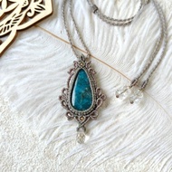 湖光碧影。磷灰石。白水晶。南美巴西蠟線編織項鍊