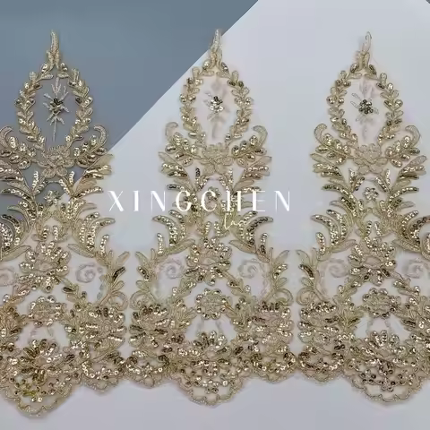 elicate 3Yards Gold Sequin Cording Fabric Flower Venise Venice Mesh Lace Trim Applique Sewing Craft