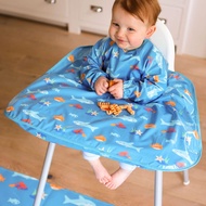 Bibetta Dining apron Washable baby food apron Wipe Eye Cover All Long Sleeve Bib Table Cross Turquoise Creature【Direct from Japan】