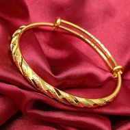 18K Saudi Gold Pawnable Gold Round Belly Bracelet Smooth Sky Star Meteor Shower Push-pull Style Bracelet