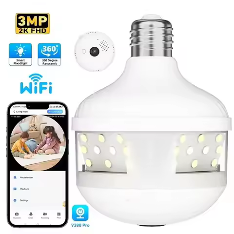 V380 PRO Bulb Lighting Camera Home Security 360 Panoramic View Night Vision Mobile Phone Remote View