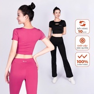 Yowin Women's Gym Yoga Set YW24-N01-F503 Crochet Top with Removable Pads & Stretch Flared Pants