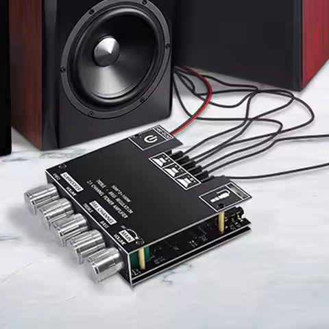 2.1 Channel Bluetooth-Compatible AMP Board with Treble and Bass Control 50Wx2+100W BT 3.5mm AUX for 