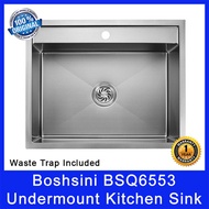 Boshsini BSQ6553 Undermount Kitchen Sink. Nano Coating. Waste Trap Included. SUS304 Stainless Steel.