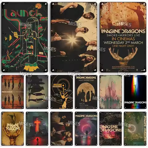 MISES Imagine Dragons Rock Band Metal Plaque Rusty Vintage Poster Nostalgic Old Metal Sign Man Cave