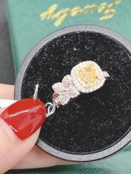 Gia證書天然黃鑽粉鑽戒指18K白金兩隻可合體