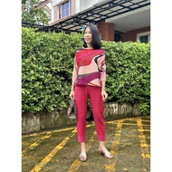 2MUAY PLEAT Women's Shirt Quality Pleated HALF SLEEVE PRINTED TOP Model GPC92176 3 Colors FREE SIZE