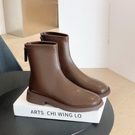 Short Boots Women's Flat Martin Boots Chelsea Boots British Square Toe White Women's Boots