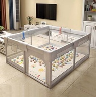 ONE - 室內嬰兒遊戲防護圍欄 兒童綱布爬行圍欄(米灰色)120*160cm 含:手拉環/海洋球/收納袋