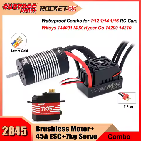 Rocket 2845 Waterproof Brushless Motor w/ 45A ESC NEEBRC 7kg Servo for 1/14 1/12 RC Car Wltoys 14400