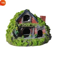 SHLY Hobbit House, Simulation Thatched House Aquarium Decoration, Reptile Resin Betta Hideout Cave F