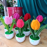 Pot of zinc velvet tulips for study table decoration, desk decoration, March 8th gift, October 20th 