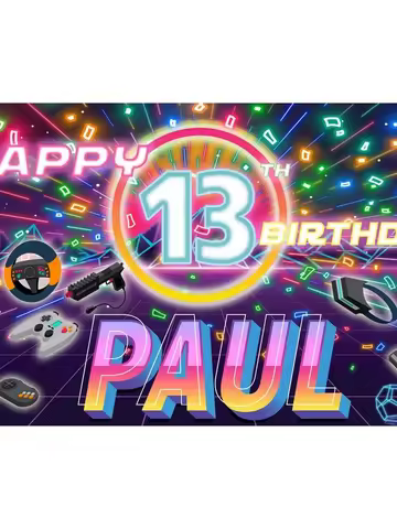 Game Party Custom Name Background Game Console Neon Light Backdrop Kid Boy Birthday Banner Baby Show