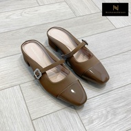 Nicholas Edison Heel Sora 35cm Hak Kotak Sandal Mules Slip On square tali gesper Nyaman Empuk Dipaka