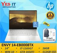 HP ENVY 14-EB0008TX  14" LAPTOP (i7-1165G7 ,16GB, 512GB SSD ,TOUCH DISPLAY , GTX 1650TI , W10+OPI,2YW) FREE BAG