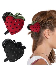 1個無憂草莓大號防滑堅固蝴蝶夾閃亮口紅鉗子可愛鉗子心形大鉗子可愛髮夾頭飾禮物適用於女士和女孩