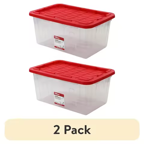 (2 pack) Hyper Tough 27 Gallon Clear Plastic Storage Bin, Red Lid, Storage for all ages