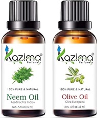 KAZIMA Combo of Neem oil and Olive oil For Hair Growth, Skin care (Each 15ML)- 100% Pure Natural Oil