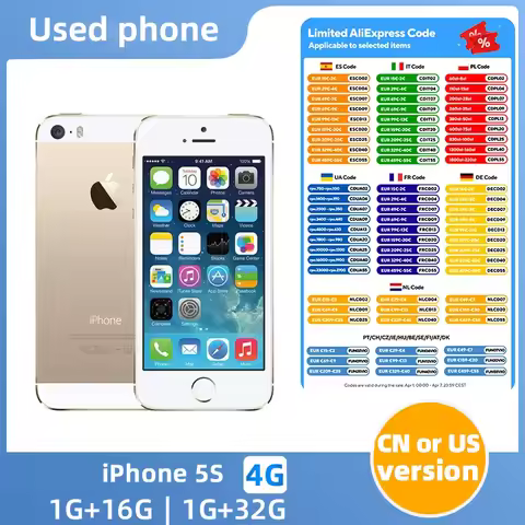 Used Apple iPhone 5S 4G LTE CellPhone Unlocked 1GB RAM 16GB/32GB/64GB ROM iCloud IOS WIFI Fingerprin