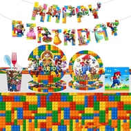 Kira super Mario Party decorations Tablecloth Birthday set flag banner tableware disposable fork spoon plates