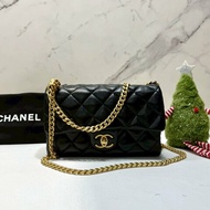 CHANEL 22K黑金金柱調節釦風琴包