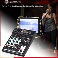 BUR_ Audio Mixer 4 Channels Volume Control Powerful Power Adapter/Charging Bank Dual Use Mini Mixer for Studio