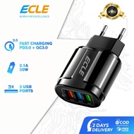 ECLE Adaptor Charger Fast Charging 3 USB Port Quick Charger QC 3.0