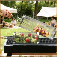 HQ5 4Pcs Set Stainless Steel Rolling BBQ Grill Basket Outdoor Sports Camping Picnic Grilling Accesso