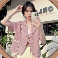 Houndstooth Short-Sleeved Blazer Women's Summer New Style French Style High-End Chic Short Top