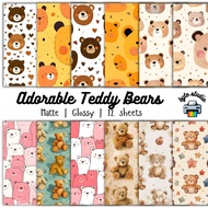 12 Sheets 8x8 Adorable Teddy Bears by byte studio | Cardstock Craft Paper Junk Journal Stationery