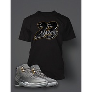 23 Savage Tee Shirt To Match J12 Cool Grey Shoe Men'S Tee Shirt Graphic Sport T