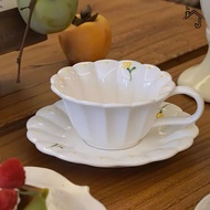 [JJ HOME] Small Yellow Flower Coffee Cup Embossed Design Afternoon Tea Cup Saucer Light Luxury High-