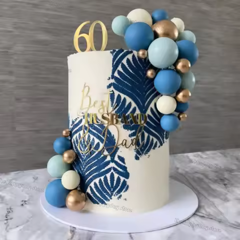 50Pcs Blue Cream Gold Balls Cake Toppers Boho Birthday Cake Decorations Acrylic Number Topper for 60