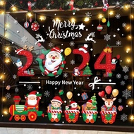 AT&amp;💘Christmas Stickers Window Christmas Decorations Scene Decoration Glass Doors Stickers Gift Santa Tree Static Sticker