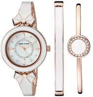 Anne Klein Women's AK/3338WTST Premium Crystal Accented Rose Gold-Tone and White Watch with Bangle S