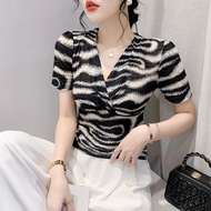 Yimei Áo sơ mi mỏng thời trang Áo sơ mi 2023 mùa hè mới Checker Checker áo sọc mảnh mai ôm sát Ngắn