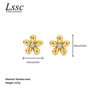 Subang Telinga Bunga Perempuan Tahan Karat 316L Stainless Steel Anting Titanium Anti Karat Hypoaller