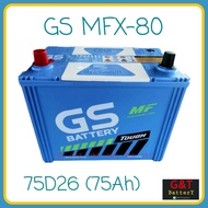 GS MFX-80 MF (75D26) แบตเตอรี่รถยนต์ 75Ah แบตเก๋งใหญ่ แบตกระบะ แบตSUV , MPV ใช้ใส่รถไถจอนเดียร์ได้