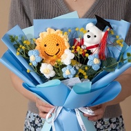 [SG Stock] Cute and Funny Sunflower Knitted Crochet Bouquet Graduation Bear Doll Flower Graduation G