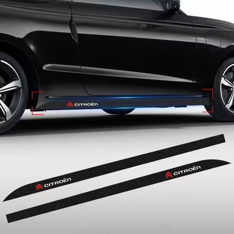 2pcs Car Door Side Skirt Sill Stripe Carbon 3D Sticker Decals For Citroen C1 C2 C3 C4 C5 C6 C8 C4L D