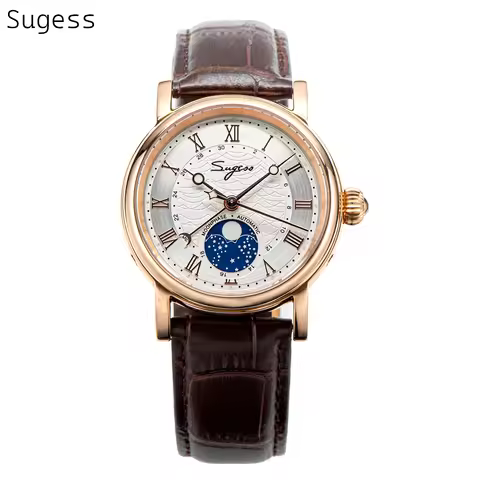 Sugess Moonphase Automatic Mechanical Men's Watch Wristwatches Original Movement ST2108 Waterproof C