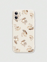 Lara Reis 沙灘海星貝殼和海螺繪製的米色矽膠手機殼，適用於 iPhone 12/13/14 和其他系列