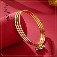 Gold 999.9 Sansheng III Bell Bracelet Bracelet Closed Three Circles Fashion Ladies Bracelet Bracelet