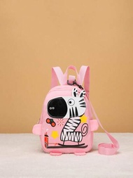 Mochila para niños con patrón de cebra de dibujos animados con cuerda de sujeción, bonita mochila escolar para niños, bolso de hombro informal de estilo coreano para excursión