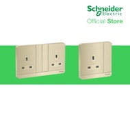 Schneider Electric AvatarOn- 13A 250V 1Gang (Single) and 2Gang (Twin) Switched Socket, Metal Gold Hairline