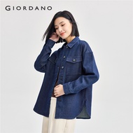 GIORDANO Women Denim Jacket 2024 Autumn New Style Heavy Puff Denim Work Pocket Lapel Denim Jacket 05