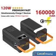 New 120W Power Bank 160000mAH Fast charging Mobile Battery Portable Charger PowerBank 2 Cable Outdoo