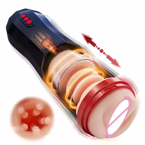 Automatic Rotating Telescopic Masturbation Cup TEP Silicone Vaginal Vibration Realistic Vaginal Anus